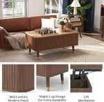 Load image into Gallery viewer, Lift Top Coffee Table with Storage Shelf &amp; Hidden Compartment, Mid Century Modern Fluted Rectangle Dining Table for Living Room, Home Office, Walnut
