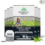 Load image into Gallery viewer, Organic India Purely Assam Black Tea - Caffeinated Herbal Tea Bags with Natural Assam Leaves, Enjoy with Milk &amp; Sweetener, USDA Organic, Non-GMO, Fairtrade Certified - 18 Bags (Pack of 6)