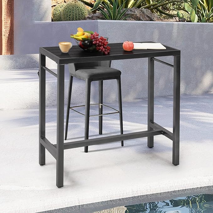 39*39*17 Outdoor Bar Table Extra Wide,Tall Bar Height Outdoor Pub Table, Ideal for Patio, Hot Tub, Dining, Balcony, Poolside, Weatherproof Composite Top, Rustproof, Built In Bottle Opener,Black