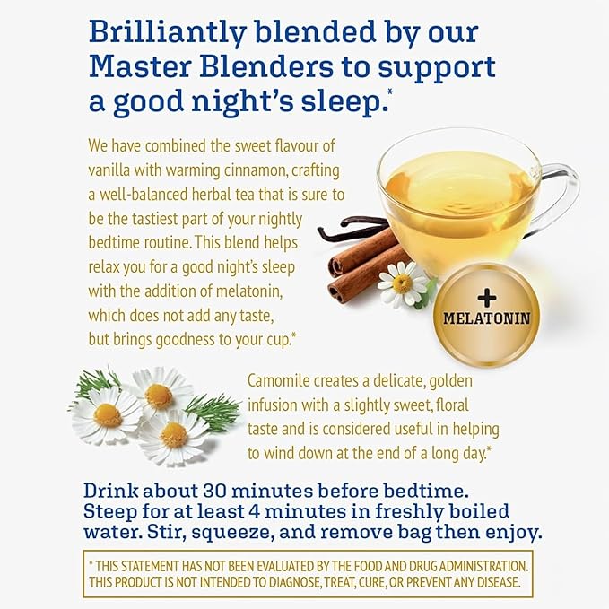 Twinings Superblends Sleep+ Herbal Tea with 1mg Melatonin Camomile, Cinnamon & Vanilla, Naturally Caffeine-Free, 16 Tea Bags (Pack of 2), Enjoy Hot or Iced