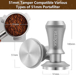 Load image into Gallery viewer, Espresso Tamper, Constant 30lb Coffee Tamper with double Calibrated Spring Loaded, Stainless Steel double spring loaded Coffee Tamper Fits for All Portafilters- Flat Base (51mm, SILVER)