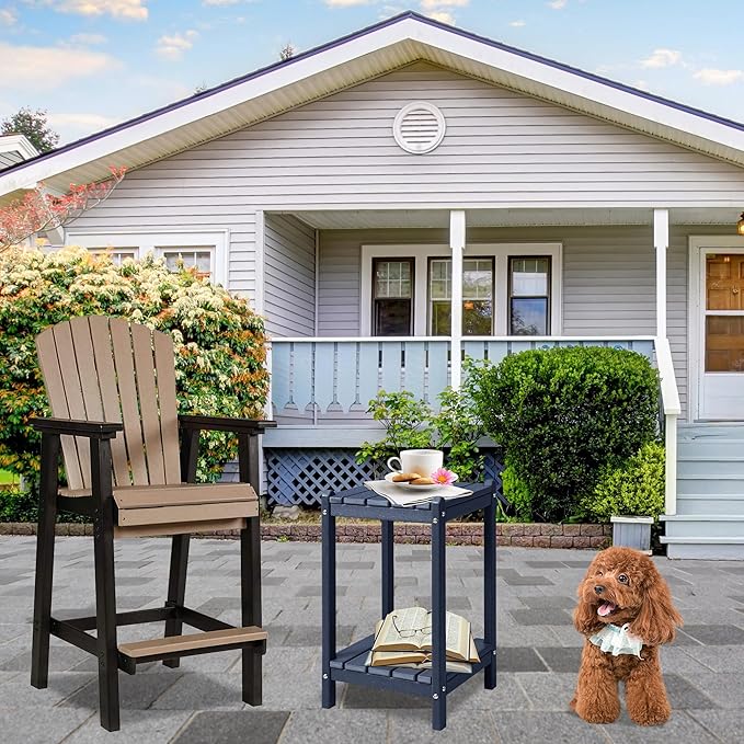 LZRS 24" Double Adirondack Outdoor Side Table, Pool Composite Patio Table,HDPE End Tables for Backyard,Pool, Indoor Companion, Easy Maintenance & Weather Resistant(Navy Blue)