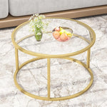 Load image into Gallery viewer, Glass Coffee Table,Round Gold Coffee Table for Small Space,27" Modern Center Table,Glass Top Clear Coffee Table with Sturdy Metal Frame for for Living Room Home Office, Easy Assembly