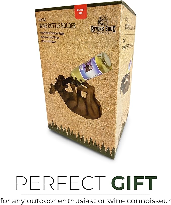 Rivers Edge Products 750ml Wine Bottle Holder - Hand-Painted Poly Resin Animal Kitchen Decor - Unique, Rustic Home Decor for Countertop and Bar - Wine Accessories for Wine Lovers