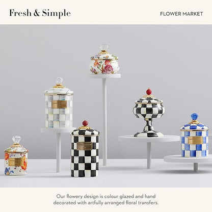 MACKENZIE-CHILDS Enamel Squashed Pot, Cute Enameled Container with Lid, 20 Ounces, White Flower Market