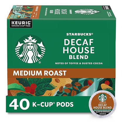Starbucks Decaf K-Cup Coffee Pods, House Blend for Keurig Brewers, 1 box (40 pods)