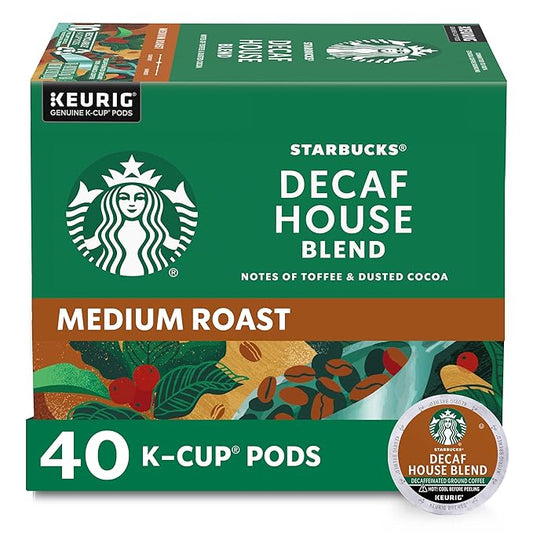 Starbucks Decaf K-Cup Coffee Pods, House Blend for Keurig Brewers, 1 box (40 pods)