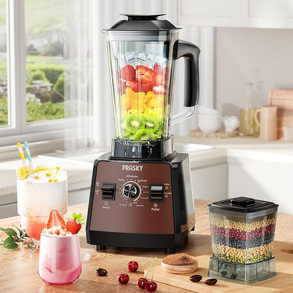 Professional Blender and Grinder Combo 25000RPM Powerful Blenders Kitchen 68oz BPA Free 2 Containers Countertop Blenders Ice, Grinding, Juice (Brown)