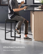 Load image into Gallery viewer, VASAGLE EKHO Collection - Bar Stools Set of 2, Counter Height Bar Stools, Synthetic Leather with Stitching, Mid-Century Modern Counter Stools, 26-Inch Tall, Kichen Home Bar Dining Room, Ink Black