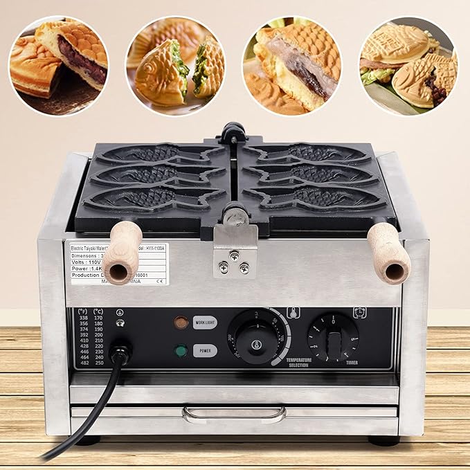 Fish Shaped Taiyaki Maker Stainless Steel Fish Shaped Waffle Machine Nonstick Baking Molds Fish Shaped Waffles Machine 110V 1500W