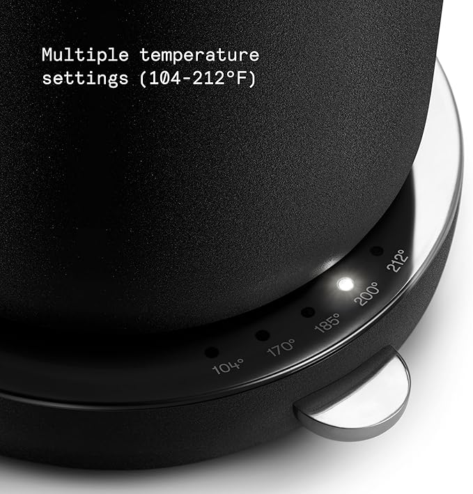 aarke Stainless Steel Kettle - Perfect for Coffee and Tea Maker Enthusiasts, Non-Drip Spout, Double-Wall Construction, Dry Boil Protection, Heat-Safe Handle, LED Cool-Down Indicator, 1.2L (Black)