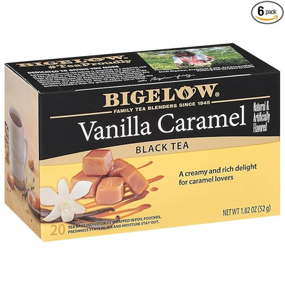 Bigelow Tea Vanilla Caramel Black Teabags Box, Caffeinated, 20 Count, Pack of 6