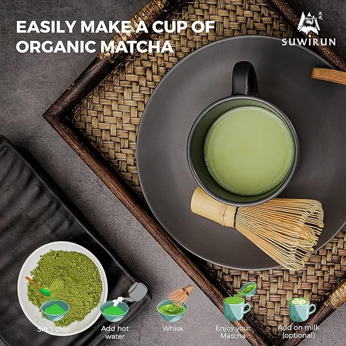 Suwirun Organic Pure Matcha Powder 4oz – Authentic Japanese Green Tea – Unsweetened, Umami-Rich Superfood – Perfect for Lattes, Baking & Smoothies