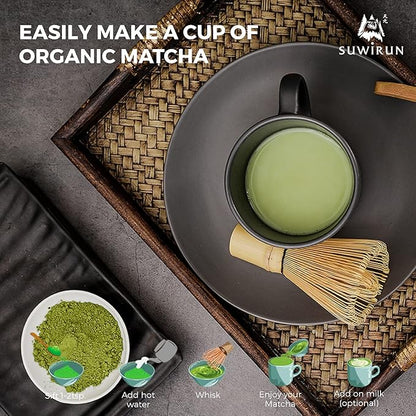 Suwirun Organic Pure Matcha Powder 4oz – Authentic Japanese Green Tea – Unsweetened, Umami-Rich Superfood – Perfect for Lattes, Baking & Smoothies