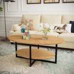 Load image into Gallery viewer, Solid Wood Oval Coffee Table with Cross Metal Legs, 43.3in Modern Industrail Center Table with Open Shelf Cocktail Tea Table for Living Room Bedroom, Natural Wood Color KFZ-1811-OA