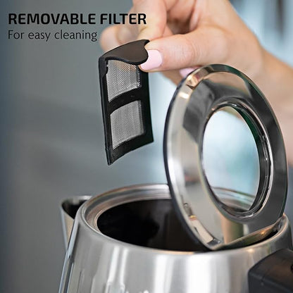 OVENTE Electric Kettle, 1.7L Stainless Steel Fast Boiling Water Heater with 1750W Power, BPA Free & Cordless Body, Auto Shut-Off, Boil-Dry Protection, Indicator Light & Removable Filter, Silver KS711S