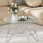 Load image into Gallery viewer, OIOG Glass Coffee Table, Round Coffee Table Living Room, Modern Coffee Table with Tempered Glass Tabletop and Chrome Frame, Silver