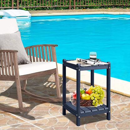 LZRS 24" Double Adirondack Outdoor Side Table, Pool Composite Patio Table,HDPE End Tables for Backyard,Pool, Indoor Companion, Easy Maintenance & Weather Resistant(Navy Blue)