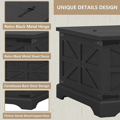 Furnideco Farmhouse Lift Top Coffee Table, Square Wood Center Table with Large Hidden Storage Compartment for Living Room, Rustic Cocktail Table with Hinged Lift Top for Home, Black