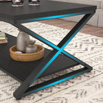 Load image into Gallery viewer, HSH Black Modern Minimalist Metal Wood Living Room Table with Storage Shelf, 39 Inch 2 Tier Rectangle Center Coffee Table