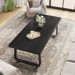 Load image into Gallery viewer, HSH Black Coffee Table, Industrial Wood and Metal Legs Center Table, Modern Minimalist Rectangle Cocktail Table for Living Room, Farmhouse Wooden Tea Table for Bedroom Home Office, Black Oak, 47 Inch