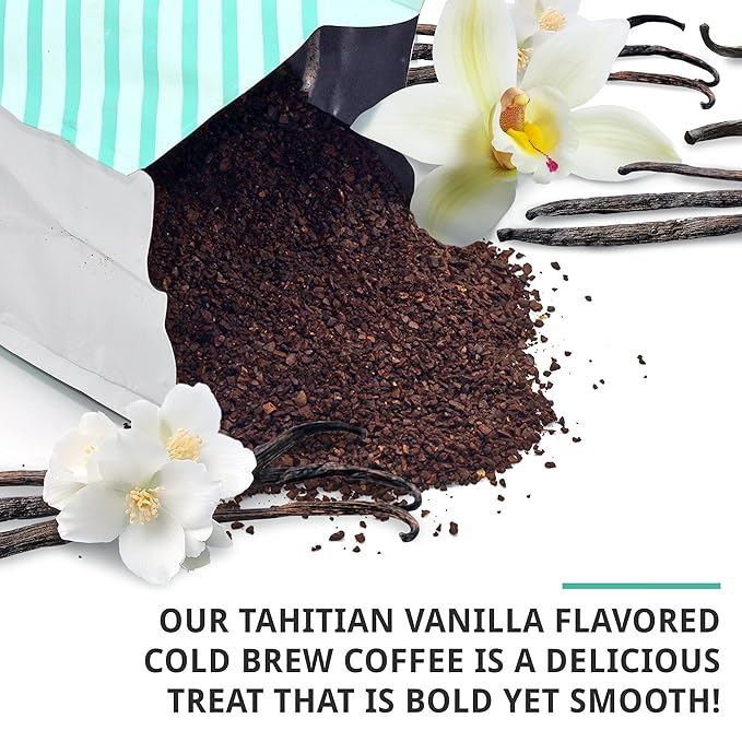 Cold Brew Organic Coarse Ground Flavored Coffee, Vanilla Flavor, Dark Roast, Colombian Supremo, Coarse Grind for Cold Brew Coffee & French Press,1 LB (Pack of 2)