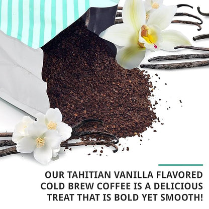 Cold Brew Organic Coarse Ground Flavored Coffee, Vanilla Flavor, Dark Roast, Colombian Supremo, Coarse Grind for Cold Brew Coffee & French Press,1 LB (Pack of 2)