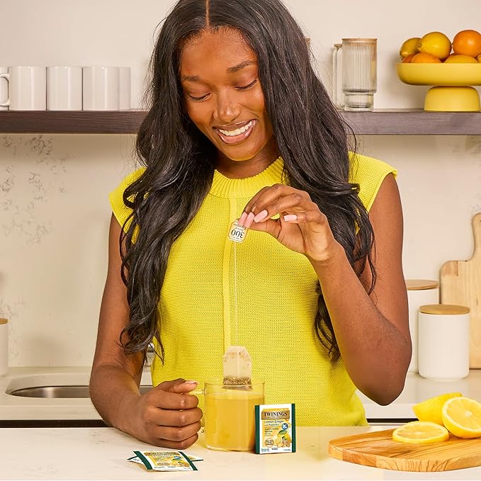 Twinings Superblends Probiotics+ Lemon & Ginger Flavoured Herbal Tea with Turmeric, Caffeine-Free, 18 Count (Pack of 1), Enjoy Hot or Iced, 18 Teabags