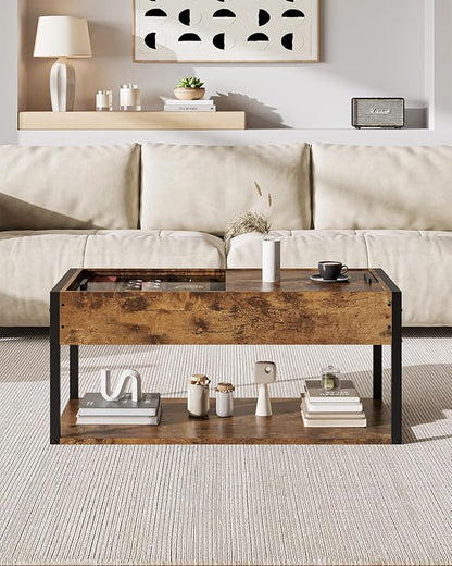 Coffee Table, 40" Center Table with Storage Shelf, Rectangle Coffee Table, for Living Room, Toolless, Easy Assembly, Simple Style, Rustic Brown (Colonial)