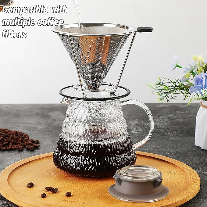Clear Glass Coffee Server Pot for Drip Coffee Maker, 600ml/20oz Standard Glass Coffee Carafe with Lid, Coffee Pot for Manual Pour Over Coffee Maker
