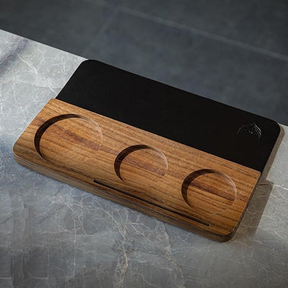 58mm Tamping Mat for Counter Walnut Wood Leather Tamper Station with Multi-Slot Design Premium Espresso Machine Accessories Organizer