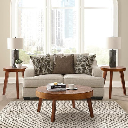 Farmhouse Round Coffee Table Set of 3, Boho Sofa Side Nesting Tables End Table Set with Wood Natural Finish for Living Room, Bedroom, Home Office,Brown