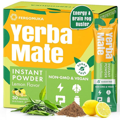 Yerba Mate 4000mg, 10 in 1 Super Yerba Mate Tea Instant Powder - No Sugar, Clean Energy with No Crash, Stay Refreshed and Focused, Gut Health, with Ginseng, Rhodiola, Prebiotic, L-Theanine, 30 Packets