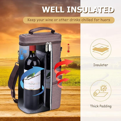 Tirrinia 2 Bottle Wine Gift Tote Carrier - Leakproof & Insulated with Large Pockets Wine Cooler Bag for Travel, Tasting, Party, Dinner, Valentine's Day Gift