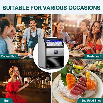 Commercial Ice Maker Machine 450LBS/24H with 77LBS Large Ice Storage Bin, 144Pcs Clear Ice Cubes in 11Mins, Stainless Steel Under Counter Industrial Ice Machine for Bar, Restaurant Business