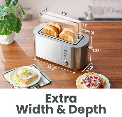 Elite Gourmet ECT4123 Long Slot 4 Slice Toaster, Extra Wide 1.5" and 5.1" Deep Slots, Bagel, Defrost & Cancel Functions, 6 Toast Shade Settings, Fits Bagels, Waffles, Artisan Breads, Stainless Steel