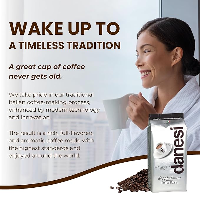 Danesi Caffe Italian Whole Coffee Beans - Espresso Coffee Beans and Medium Roast Whole Bean - Perfect for Espresso Machines, French Press, and Home Brewing - Doppio (4.5 lb)