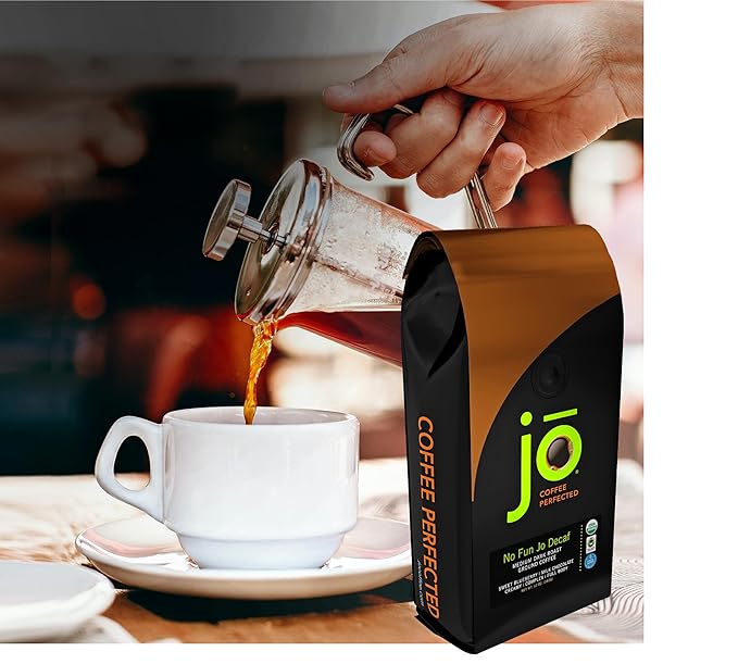 NO FUN JO DECAF: 12 oz, Organic Decaf Ground Coffee, Swiss Water Process, Fair Trade Certified, Medium Dark Roast, 100% Arabica Coffee, USDA Certified Organic, Chemical & Gluten Free by Jo Coffee®