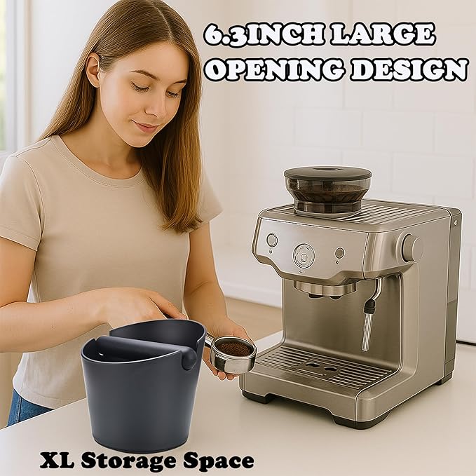 6.3-Inch Large Espresso Knock Box - Shock-Absorbent Design with Removable Knock Bar & Non-Slip Base - Durable Coffee Machine Accessories for Home, Office, Café Use