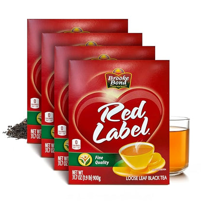 Red Label Tea by Brooke Bond | Loose Tea | Black Tea | Compatible for Chai & Milk | Premium Blend | Refreshing Taste | 900 Grams (Pack of 4)
