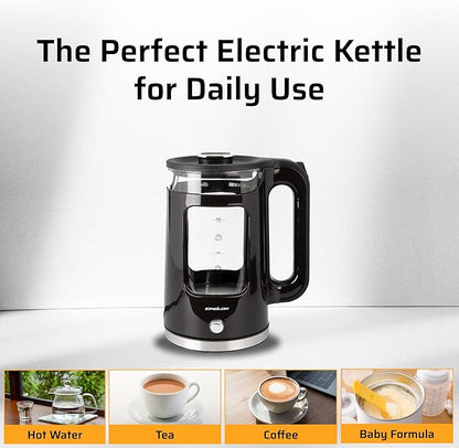 Epsilon 1.7L Glass Electric Kettle – Hot Water Tea Kettle with LED Light, Stainless Steel & Borosilicate Glass, Auto Shut-Off, BPA-Free Electric Teapot, 1100W Fast Boil, Cool Touch