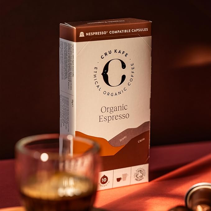 Cru Kafe Strong Espresso USDA Organic Espresso Coffee Capsules (50 Pods) Fairtrade Coffee Pods Compatible with Nespresso Original Line and Pixie Machines