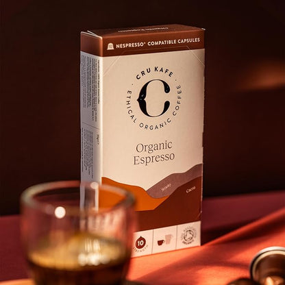 Cru Kafe Strong Espresso USDA Organic Espresso Coffee Capsules (50 Pods) Fairtrade Coffee Pods Compatible with Nespresso Original Line and Pixie Machines