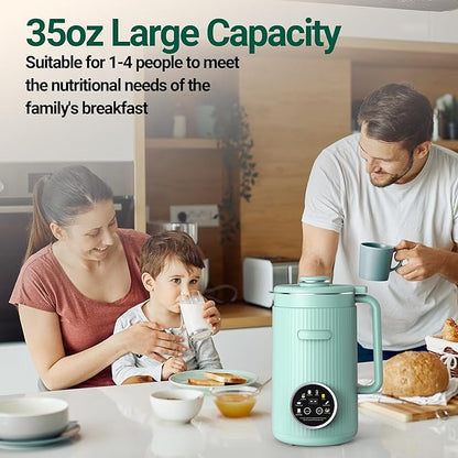 Nut Milk Maker Machine - 8 in 1 Soy Milk Maker Machine 35oz with Self-Cleaning, 18H Delay Start & 4H Keep Warm, Automatic Plant-Based Milk Blender for Almond, Oat, Coconut, Soybean - Green