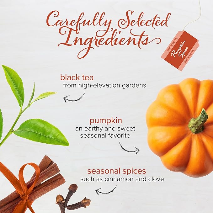 Bigelow Tea Pumpkin Spice Black Tea, Caffeinated Tea with Pumpkin Pie Flavor, Holiday and Christmas Tea, 18 Count Box (Pack of 6), 108 Tea Bags Total