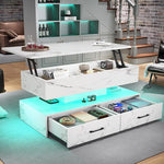 Load image into Gallery viewer, SEDETA 40" Lift Top Coffee Table, Coffee Tables with Storage for Living Room, Small Coffee Table with 2 Drawers &amp; LED Light for Dining Reception Room, White Marble