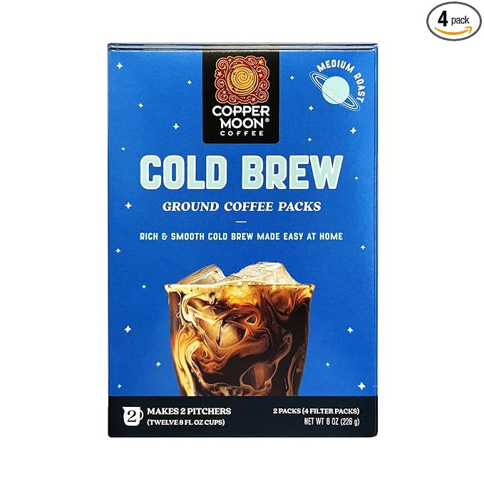 Copper Moon Cold Brew Ground Coffee Packs, Medium Roast, 4 filter pouches, 8 oz