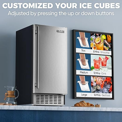 Coolski Commercial Under Counter Ice Maker Machine, Stainless Steel Built-in Freestanding Ice Maker with Condensate Removal Pump, Water Filter, for Home & Commercial Use, 100 LBS/Day