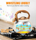 Load image into Gallery viewer, 3.2 Quart Whistling Tea Kettle Stovetop, Stainless Steel Tea pot with Wood Grain Handle, Loud Whistle Kettle for Boiling Water, Coffee &amp; Milk, Easy-Pour Spout Classic Design (Off-white)