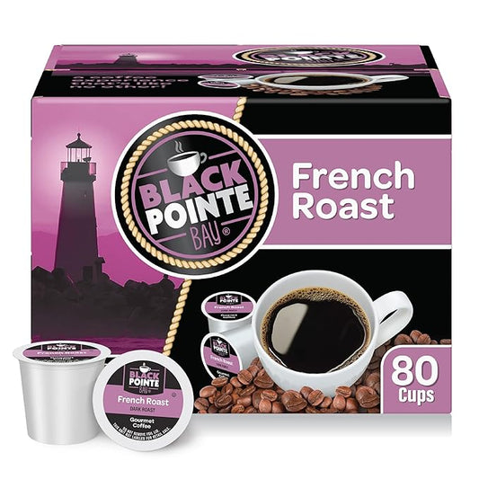 Black Pointe Bay Coffee French Roast, Dark Roast, 80 Count, Single Serve Coffee Pods for Keurig K-Cup Brewers